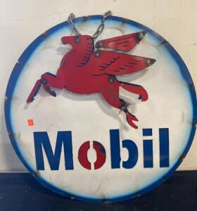 Vintage Mobil Pegasus Porcelain Sign 42" - Red Flying Horse Gas Oil Advertising with Chain Mount