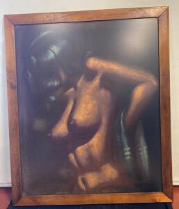 Large Framed Nude Woman Painting or Print - Solid Wood Frame, 30x35", Warm Tones