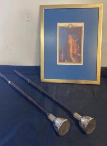 Pair Vintage Candlestick incense Chrome/Wood, 1920s-30s, Edison Mazda Print