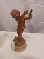 Antique Bronze-Tone Cherub Figurine on Marble Base, 10-12 Inches Tall - 2