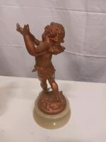 Antique Bronze-Tone Cherub Figurine on Marble Base, 10-12 Inches Tall - 3