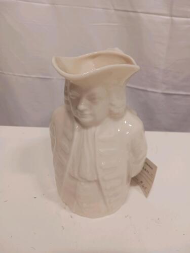 William Penn Ceramic Character Jug/Pitcher, Off-White Glazed, Mid-Century, Approx. 7" Tall