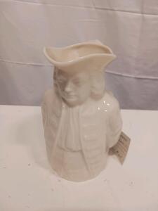 William Penn Ceramic Character Jug/Pitcher, Off-White Glazed, Mid-Century, Approx. 7" Tall
