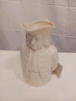 William Penn Ceramic Character Jug/Pitcher, Off-White Glazed, Mid-Century, Approx. 7" Tall