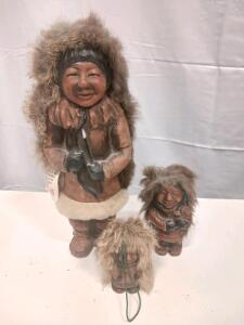 Handcrafted Alaskan Inuit Doll, Real Fur & Leather, 10-12" Tall, Mid-20th Century