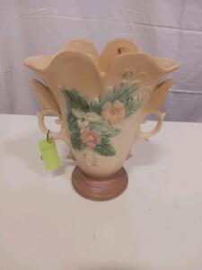 Vintage Two-Handled Floral Relief Ceramic Vase with Pedestal Base, Mid-20th Century