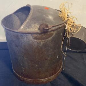 Vintage Metal Coal Scuttle Bucket with Scoop, Galvanized Steel, Rustic Patina, 1920s&ndash;40s, 3&ndash;5 Gallon