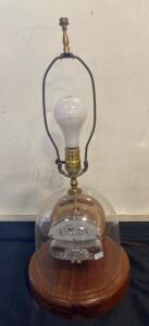 Re-purposed Electric Meter Table Lamp with Glass Dome and Wooden Base ( Working )