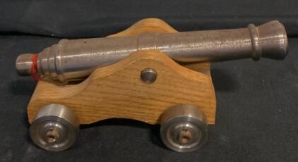 Miniature Naval Signal Cannon Replica, 0.5" Bore, Metal Barrel, Wood Carriage, Functional