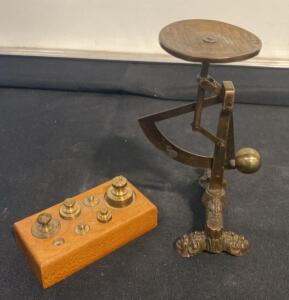 Antique German/Austrian Brass Letter/Postal Scale with Weight Set, Circa 1890&ndash;1920, Up to 60g 6&rdquo; Tall