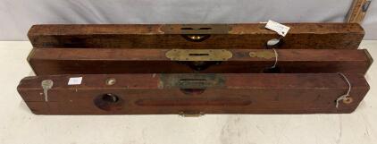 Sargent & Co NY Vintage Wooden Brass Spirit Levels, Lot of 3, Circa 1890&ndash;1920, ~28 Inch