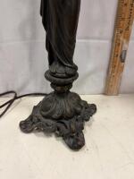 Art Deco Figural Table Lamp Lady Statue, 23.5" Opal Glass Globe, Bronze-Finish Base - 2