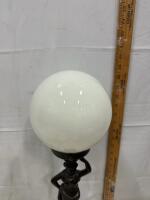 Art Deco Figural Table Lamp Lady Statue, 23.5" Opal Glass Globe, Bronze-Finish Base - 4