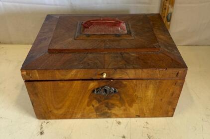 Antique Victorian Wooden Writing Slope Stationery Box, Walnut Veneer, 11"x8"x5", Compartments