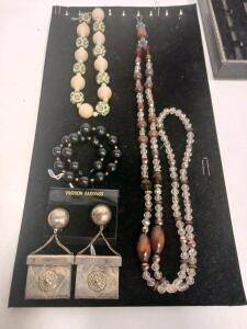 Lot of Four Fashion Jewelry Pieces - Earrings, Stretch Bracelet, Two Beaded Necklaces
