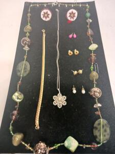 Mixed Costume Jewelry Lot: 10 Pieces Including Necklaces, Bracelets, and Earrings