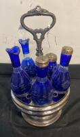 Victorian Silver-Plated Cruet Set with Cobalt Blue Glass Bottles, Circa 1870, England - 2