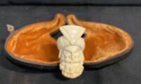 Hand-Carved Meerschaum Pipe with Bearded Warrior Head & Amber Acrylic Stem, Velvet Case Included - 3