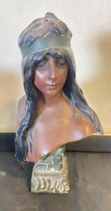 Art Nouveau Bust "Diane" by Georges Van der Straeten, Circa 1900, Painted Terracotta