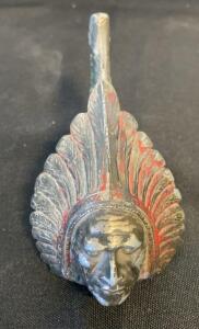 Vintage 1930s-40s Pontiac Chief Hood Ornament, Cast Metal, Multicolor Paint, Stud Mount