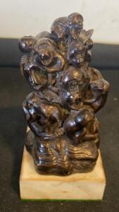 Vintage Chinese Seal Chop with Carved Monkey Motif, Shoushan Stone Base, 3" Height
