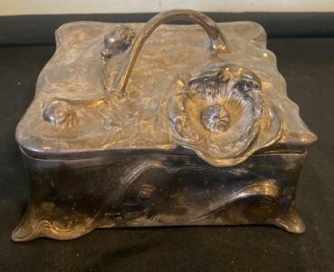 Art Nouveau Silverplate Jewelry Casket, Floral Design, Velvet Lining, Patented July 3 1900, USA