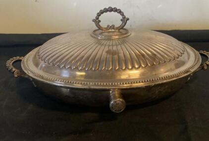 Antique Silver-Plated Covered Serving Dish by Lambert, London &ndash; Circa 1880, Fluted Lid, Ornate Handles