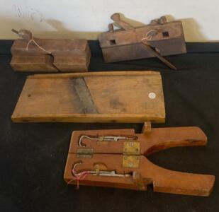 Antique Wooden Molding Planes, Board Plane, and Farrier Boot Jack/Hoof Trimmer Set