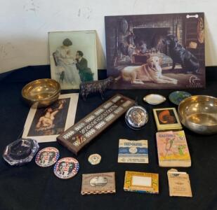 Vintage 20-Piece Collectible Lot &ndash; Brass, Political Buttons, View-Master, Road Runner, Cribbage Board