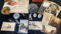 Antique Collectibles Lot: Leather-Bound Books, Western Rodeo Photos, Brass Inkwell, Ephemera - 2