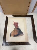Framed Native American Portrait and Western Landscape Prints with Damaged Frames - 5