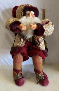 Large Decorative Santa Claus Figure &ndash; 36" Tall, Burgundy Velvet Coat, Indoor Display
