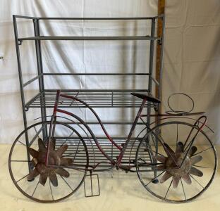 Metal Freestanding 3-Shelf Storage Rack & Decorative Red Bicycle Plant Stand, Iron Construction