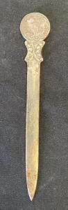 Vintage Ornate Letter Opener, Decorative Handle with Stars, Pattern #108, 7.5 in Length