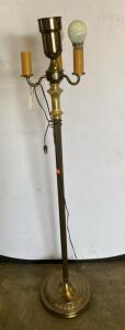 Vintage Brass 3-Way Floor Lamp with Ornate Base and Candelabra Sockets, 60" Tall (Working )