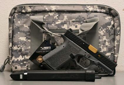 Polymer80 PF940C 9mm Custom Pistol, Gold TiN Barrel, Fiber Optic Sights, Case, Ser# P19-12020