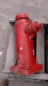 Municipal Dry Barrel Fire Hydrant, Red, 6" Inlet, 36" Height, Cast Iron, w/ Cap & Chain, inspect in person