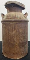 Antique 10-Gallon Steel Dairy Milk Can with Domed Lid, Dual Handles, Heavy Rust, Marked "154"