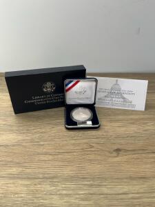2000 Library of Congress Proof Silver Dollar, United States Mint, Original Box and COA