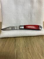 Damascus Folding Pocket Knife with 3" Blade and Red Wooden Handle - 3