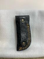Damascus Folding Pocket Knife with 3" Blade and Red Wooden Handle - 6