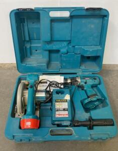Makita Cordless Power Tool Combo Kit: 5090D Circular Saw, 9.6V Drill, Charger, Case ( Powers On )