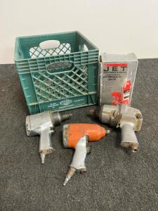 Ingersoll Rand 1/2" Air Impact Wrench Lot (3), Jet 5 Ton Hydraulic Bottle Jack, Plastic Milk Crate