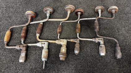 Vintage Hand Brace Drills Including (1) Stanley No. 923-12IN Ratchet Hand Brace Drill 12" Sweep Vintage Tool USA Heavy-Duty Chuck (Location 3)