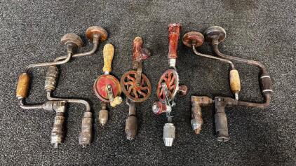 Vintage Brace & Bit And Eggbeater Hand Drills, Steel & Wood, Early 20th Century Tools (Location 3)