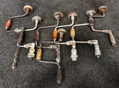 Pexto 813G-8 IN & 8012 Manual Brace Drills, 8" Sweep, Ratcheting Mechanism, Vintage USA-Made (Location 3)