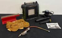 Portable Electric Shop Blower, Propane Heater, Rail Anvil, Tire Inflator, 50 ft Rope Bundle