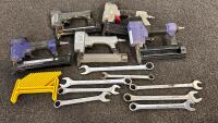 Assortment Of Pneumatic Air Staplers/Brad Nailers, Combination Wrenches, And Featherboard (Location 2)