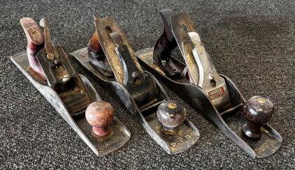 Vintage Lot of 3 No. 5 Jack Planes: Stanley Bailey & Wards Master&mdash;14" Cast Iron, USA Made (Location 2)