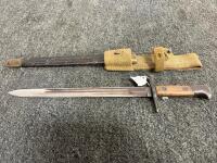Italian Carcano 1941 Bayonet w/ R.S. Torino Mark, 1935 Scabbard, Canvas Frog, Wood Grips